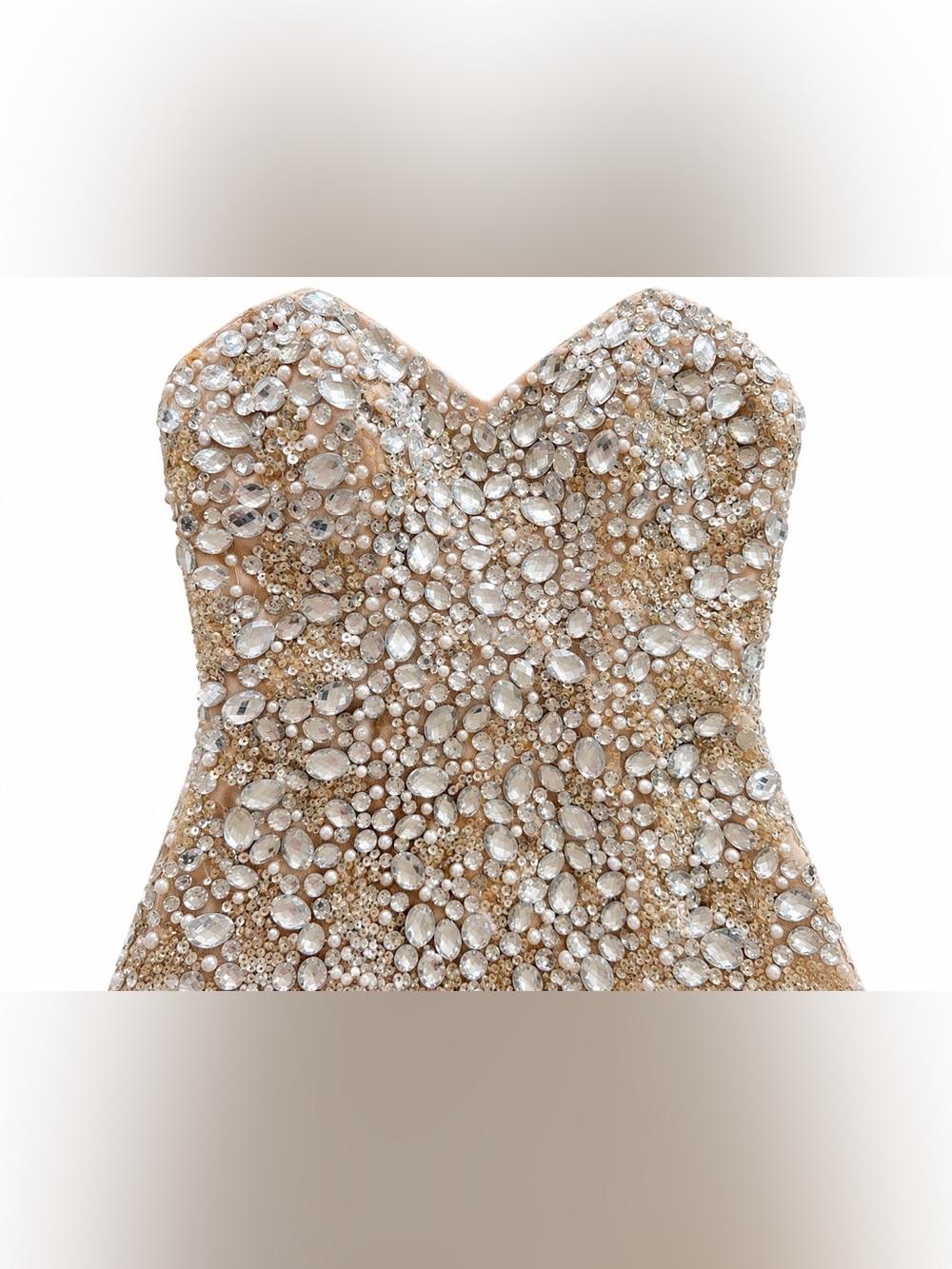 Jovani Ivory Beaded Strapless Prom Gown with Thigh Slit - Picture 5 of 10
